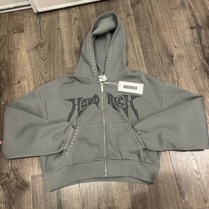 Hoodrich Women's Gray Utility Zip Hoodie Jacket.